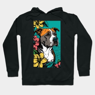 American Staffordshire Terrier PitBull Dog Vibrant Tropical Flower Tall Retro Vintage Digital Pop Art Portrait 4 Hoodie